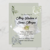 Élégant Faire-part de mariage floral avec appel bl (Devant / Derrière)