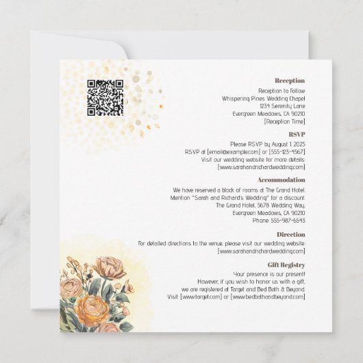 Élégant Faire-part de mariage floral avec code QR (Dos)