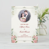 Elégant Faire-part de mariage floral avec photo (Debout devant)