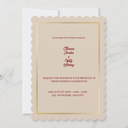 Elégant Faire-part de mariage Floral Beige & Bourg (Devant)