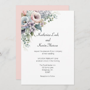 Élégant Faire-part de mariage floral blanc rose