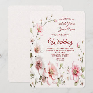 Élégant Faire-part de mariage floral blanc rose