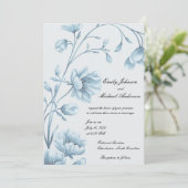 Élégant Faire-part de mariage Floral Bleu (Debout devant)