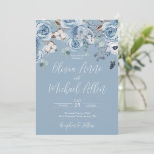 Élégant Faire-part de mariage Floral Bleu