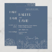 Élégant Faire-part de mariage Floral Bleu (Devant / Derrière)