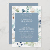 Elégant Faire-part de mariage Floral bleu Dusty (Devant / Derrière)