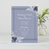 Elégant Faire-part de mariage Floral bleu Dusty (Debout devant)