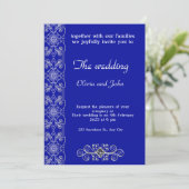 Elégant Faire-part de mariage floral bleu et argen (Debout devant)
