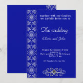 Elégant Faire-part de mariage floral bleu et argen (Devant / Derrière)