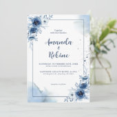 Elégant Faire-part de mariage floral bleu marine (Debout devant)