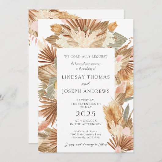 Élégant Faire-part de mariage Floral Boho Moderne (Devant / Derrière)