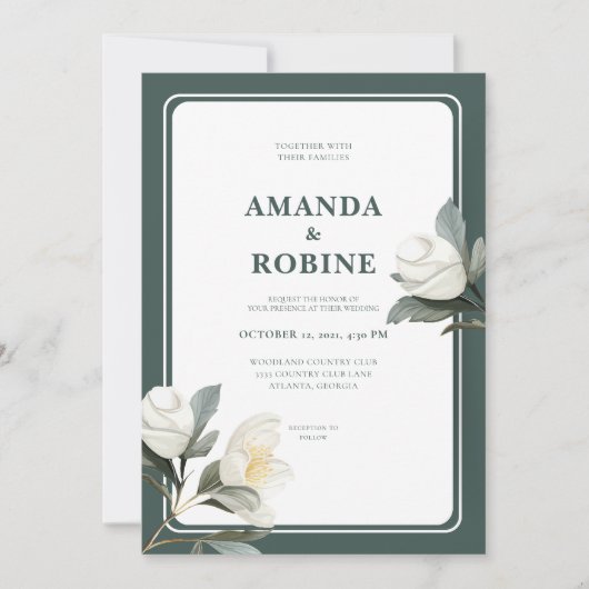 Élégant Faire-part de mariage Floral Camellia Blan (Devant)