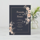 Élégant Faire-part de mariage floral de la marine (Debout devant)