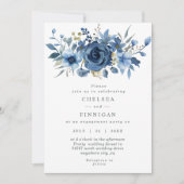 Elégant Faire-part de mariage Floral d'hiver bleu  (Devant)