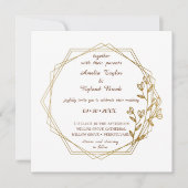 Élégant Faire-part de mariage floral doré (Devant)