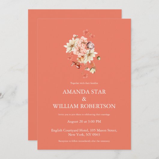 Élégant Faire-part de mariage floral en terre cuit (Devant / Derrière)