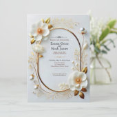 Élégant Faire-part de mariage Floral Et Or (Debout devant)