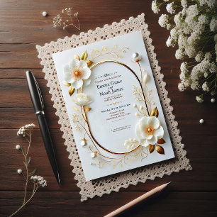 Élégant Faire-part de mariage Floral Et Or