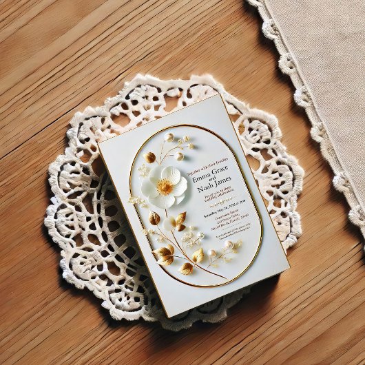 Elégant Faire-part de mariage Floral Frame Or