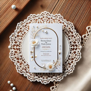 Elégant Faire-part de mariage Floral Frame Or