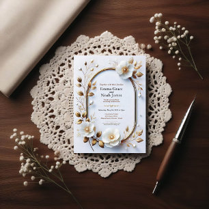 Elégant Faire-part de mariage Floral Frame Or
