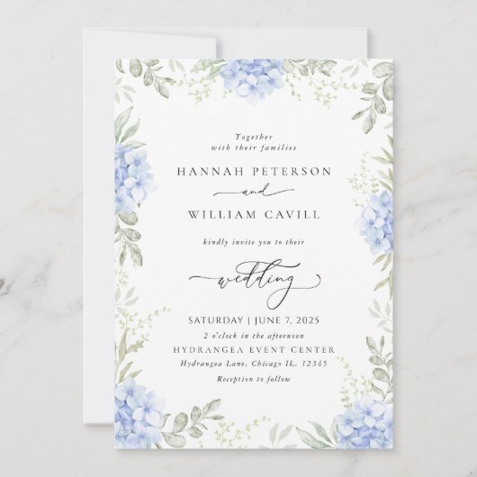Élégant Faire-part de mariage Floral Hydrangea (Devant)