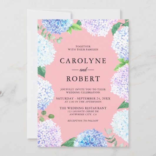 Élégant Faire-part de mariage Floral Hydrangea (Devant)
