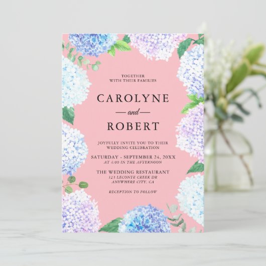 Élégant Faire-part de mariage Floral Hydrangea (Debout devant)