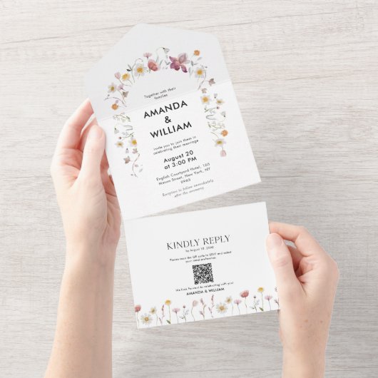 Élégant Faire-part de mariage Floral & Jeu RSVP (Déchirure)