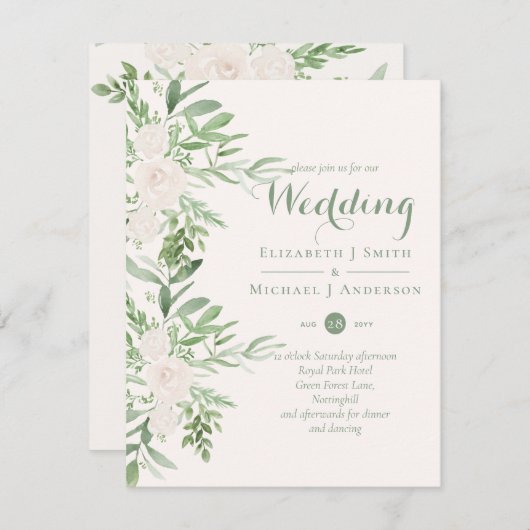 Élégant Faire-part de mariage floral Magnolia Sage (Devant / Derrière)