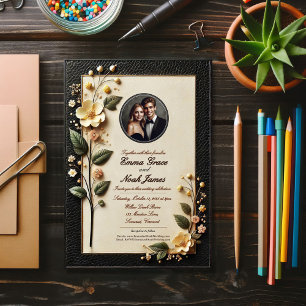 Élégant Faire-part de mariage floral noir et crème
