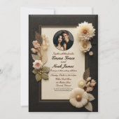Élégant Faire-part de mariage floral noir et or (Devant)