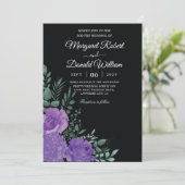 Élégant faire-part de mariage floral noir et viole (Debout devant)