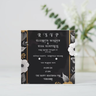 Elégant Faire-part de mariage Floral Or & Argent