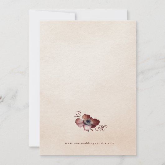 Elégant Faire-part de mariage Floral Or Bourgogne (Dos)