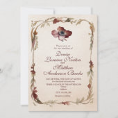 Elégant Faire-part de mariage Floral Or Bourgogne (Devant)