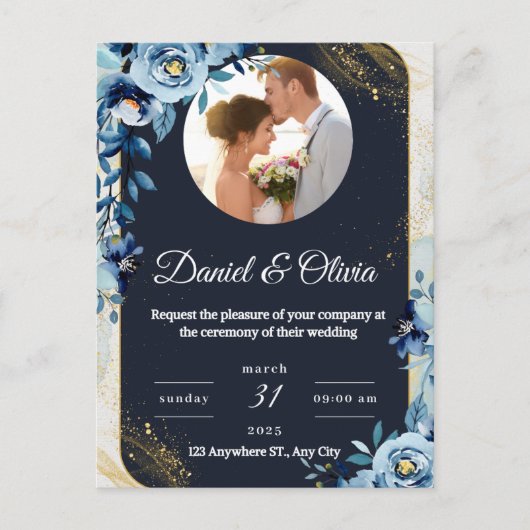 Élégant Faire-part de mariage floral par carte pos (Devant)