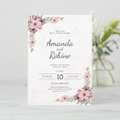 Élégant Faire-part de mariage Floral Rose (Debout devant)