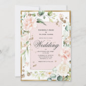 Élégant Faire-part de mariage floral rose (Devant)