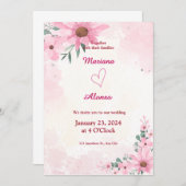 Élégant Faire-part de mariage Floral Rose (Devant / Derrière)