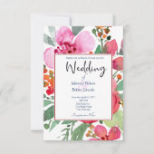Élégant faire-part de mariage floral rose et rouge (Devant)