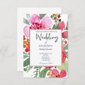 Élégant faire-part de mariage floral rose et rouge (Devant / Derrière)