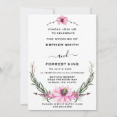 Élégant Faire-part de mariage floral rose et viole (Devant)