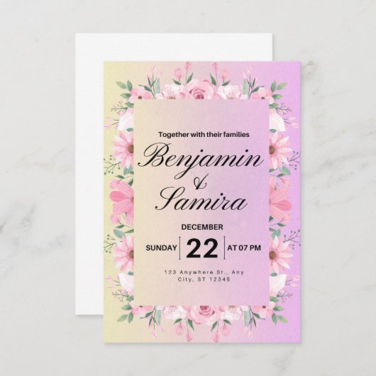 Élégant Faire-part de mariage floral rose pâle (Devant / Derrière)