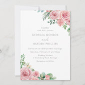 Élégant Faire-part de mariage floral rose pâle (Devant)