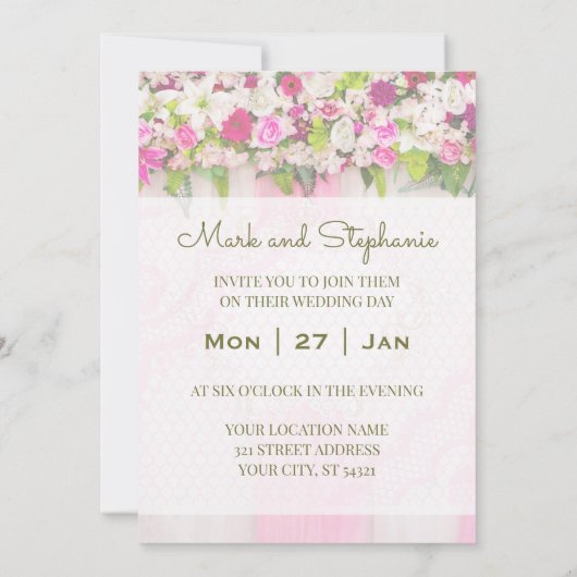 Élégant Faire-part de mariage floral rose vif (Dos)