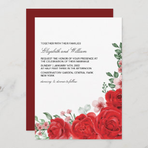 Élégant Faire-part de mariage Floral Rouge