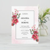 Élégant Faire-part de mariage Floral Rouge (Debout devant)