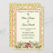 Élégant Faire-part de mariage Floral Rouge & Or (Devant / Derrière)