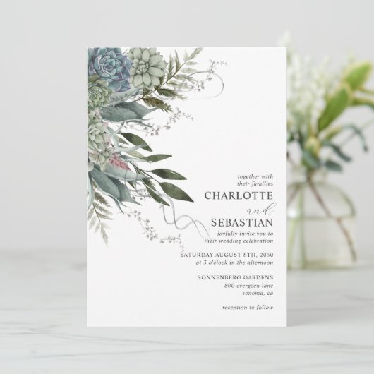 Élégant Faire-part de mariage Floral Succulent Mod (Debout devant)